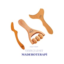 Maderoterapi 3'lü Masaj Seti - Doğal Ahşap Yüz Ve Vücut Şekillendirici Kürek Masaj Aleti Kiti