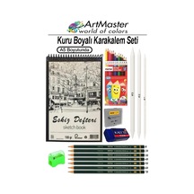 A5 Eskiz Defteri 50 Yaprak Spiralli Kuruboyalı Fatih Dereceli Kalem Karakalem Çizim Set Hamur Silgi Gölgelendirme Kalemi