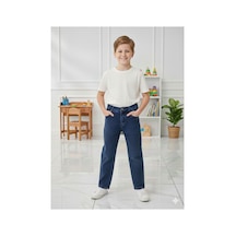 Erdem Kıds Erkek Çocuk Pamuklu Beli Lastikli Baggy Jean Pantolon Rahat Kalıp Geniş Bol Paça Kot Pantolon Koyu Mavi Koyu Mavi