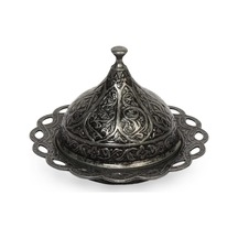 Kubbeli Osmanlı Tasarımlı Şekerlik Kapaklı Metal Şeker, Çikolata Ve Lokum Kabı Kahve Sunumları İçin Dekoratif Şekerlik Siyah Çok Renkli