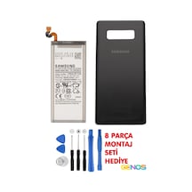 Samsung Galaxy Uyumlu Note 8 Sm-n950f N950u Batarya Pil 3300 Mah+arka Pil Kapağı Cam+montaj Set Siyah