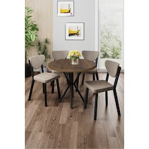 Canisa Agnes Serisi 90x90 Yuvarlak Barok Ahşap Desen Masa Takımı Ve 4 Cappucino Sandalye Masa Barok Ahşap Desen Sandalye Cappucino