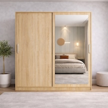 Zen Sürgü Kapaklı Dolap Gardırop Meşe 160 Cm - Montaj Dahil
