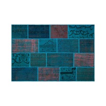 El Dokuması Patchwork Vintage Yün-pamuk Turkuaz Halı 26520 160 X 230 Cm