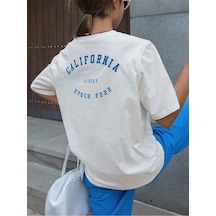 California Aurora Süprem T-shirt - Beyaz Baskılı Oversize Bisiklet Yaka Kısa Kol Tişört Beyaz