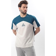 Madmext Petrol Mavisi Overfit Garnili Erkek T-shirt E7104 Petrol Mavisi
