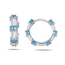 Brezza Lusso Jewelry Aquamarin Baget Taşlı Pırlanta Model Kadın Gümüş Küpe 18 Mm