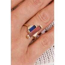 8 Ayar Renkli Baget Taşlı Şık Kadın Altın Yüzük Altın