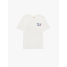 Koton Stitch Lisanslı Kısa Kollu Bisiklet Yaka Arkası Baskılı Oversize Tişört Ekru 6sal10086ık Ekru