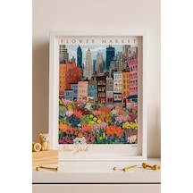 New York Amerika Çerçeveli Tablo Seyahat Severlere Salon Ve Ofis İçin Estetik Duvar Dekoru Travel Flower Market