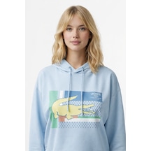 Lacoste Kadın Relaxed Fit Kapüşonlu Baskılı Açık Mavi Sweatshirt Açık Mavi