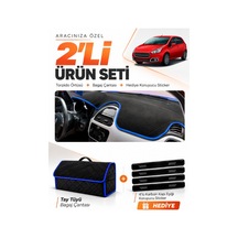 Fıat Punto Evo 2015-2021 Uyumlu Torpido Örtüsü + Tay Tüyü Bagaj Çantası + Sticker - Siyah Mavi