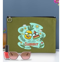 Bk Gift Yaz Temalı Astarlı Yeşil Portföy Çanta 30x21cm, Baskılı El Çantası, Organizer Çanta