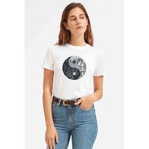 Stranger Things Ying Yang Upside Down Baskılı Beyaz Kadın Tshirt