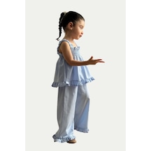 Boyboy Kidswear Kız Çocuk Fırfır Detaylı Askılı Bluz Ve Pantolon Takım Mavi