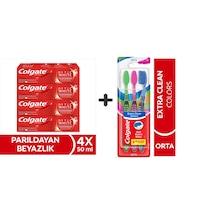 Colgate Optic White Parıldayan Beyazlık 50 Ml X4 Adet + Extra Clean Colors Diş Fırçası 3lü Beyazlık