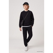 TOMMYLIFE Siyah Standart Fit Basic Dikiş Detaylı Erkek Çocuk Eşofman Takım - 11325