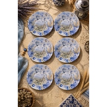 6 Lı Cam Çay Tabağı - Kapadokya Balonları Mavi Çini Desenli 12 Cm - 6 Adet Çay Tabak