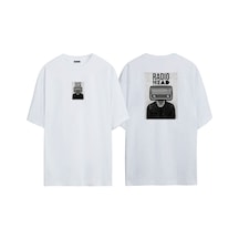 Thewert Unisex Radıo Head Ön Arka Baskılı Beyaz Oversize T-shirt