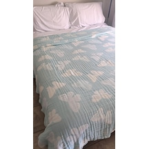 Kelebek Desen 4 Katlı Müslin Pike Yatak Örtüsü Battal Boy 240x260 Cm Mavi