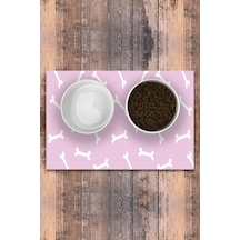 Evaşk  Vinil Kaymaz Tabanlı Keçe Baskılı Evcil Hayvan Pet Mama Paspası 30x45 Renk PEMBE PM39MPEM