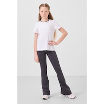 Tommylife Beyaz-antrasit Pamuklu O Yaka Standart Fit Basic İspanyol Paça Kız Çocuk Tayt Takım - 75192 Beyaz