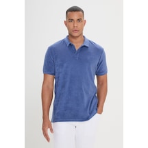 AC&Co / Altınyıldız Classics Erkek Indıgo Slim Fit Dar Kesim Pamuklu Havlu Kumaş Polo Yaka Tişört Indıgo