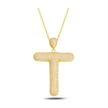 Brezza Lusso Jewelry 18k Serie Oro T Harfi Kadın Gümüş Kolye 50 CM 50 CM