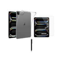 Apple İpad Pro 13 İnç M4 2024 Uyumlu Tablet Şeffaf Köşe Korumalı Silikon + Ekran Koruyucu + Kalem