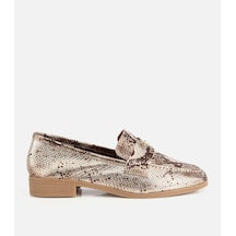 Hotiç Kadın Deri Gold Yılan Baskılı Klasik Loafer -