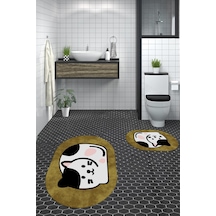 Buççin Online Mağaza 3d Dijital Yıkanabilir Kaymaz Kedi Desen İkili Banyo Halısı Paspas Oval Klozet Takımı Polipropilen K Çok Renkli