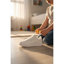 Enoch Kadın Lacivert Detaylı Yüksek Tabanlı Hafif Tabanlı Sneaker Yürüyüş Ayakkabısı Beyaz