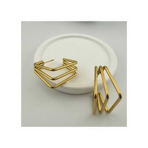 Kare Desenli Çelik Kararmaz Küpe Gold - 661708936 Gold
