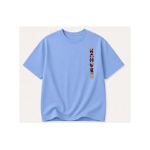 Herkesemoda Love Teddy Baskı Detaylı Kadın Bisiklet Yaka Pamuklu T-shirt Mavi