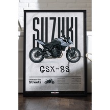 Suzuki Gsx-8s Siyah Ahşap Çerçeveli Poster, Dekoratif Motosiklet Duvar Tablosu