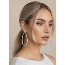 Damla Model Halka Silver Renk Çelik Küpe 6cm Gümüş
