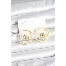 Mey İthalat Pirinç Gold Renk Beyaz Mineli Geometrik Gül Model Kadın Küpe - Özel Seri Meyeb69219677954c87e14d08f4e9 altın