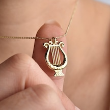 14 Ayar Altın Kaplama Lir Müzik Aleti Tasarım Gümüş Kolye - Cn00442 Altın