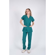 Ameliyathane Yeşili Likralı Kadın Hemşire Ve Doktor Forması Takımı Scrubs Hastane Üniforması Yeşil