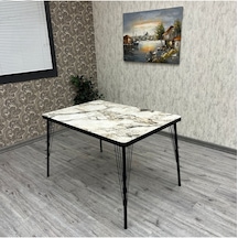 By Orhan Güzel Mutfak Masaları Hasır Ayaklı 80-120 Dikdörtgen Mutfak Mutfak Masası Beyaz Mermer Desen