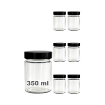 Tr 350 Ml Kavanoz Metal Derin Kapaklı 350 Cc Şeffaf Reçel, Marmelat Cam Kavanoz Deep 6 Adet Siyah Kapak Diğer