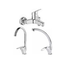 Kustar Delta Kuğu Lavabo Banyo Mutfak Batarya Takımı 3'lü Krom