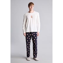 Defacto Regular Fit Baskılı Uzun Kollu 2li Pijama Takımı I3176ax26auer98 Ekru-er98