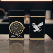 İsme Özel Kartal Logolu Turbo Jet Işıklı Saatli Çakmak