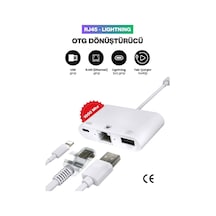 Lightning Otg Dönüştürücü Ethernet Rj45 + Usb Adaptör Apple Uyumlu iPhone Lightning İnternet Dönüştürücü