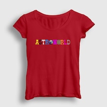Presmono Kadın Astroworld Travis Scott T-shirt Kırmızı