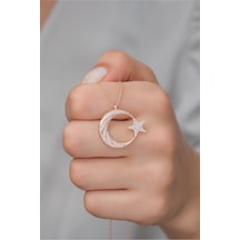 925 Ayar Gümüş Rose Zirkon Taşlı Ayyıldız Kolye Rose Gold