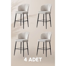 Rubi Bar Sandalye - Krem - Siyah Metal Ayak - Bar Taburesi / Bar Sandalyesi 4 Adet Krem