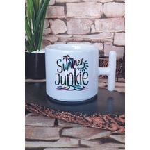 Summer Junkie Baskılı T Kulplu Latte Fincanı Kupa Bardak Beyaz