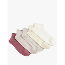 Koton 5'li Fırfır Detaylı Pamuklu Patik Çorap Seti Multıcolor 6sak80499aa Mavi